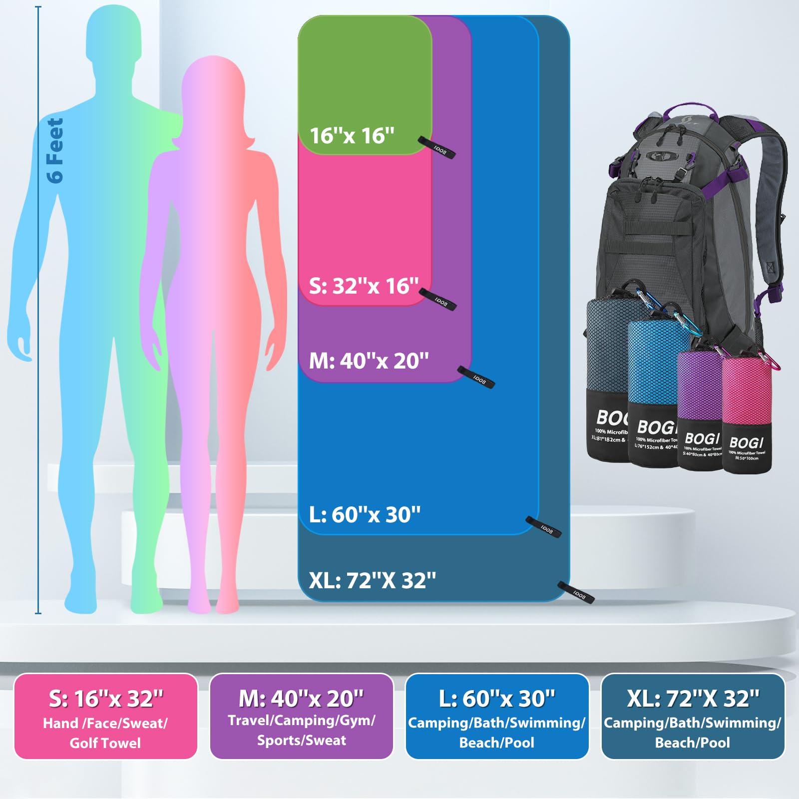 Bogi Microfiber Travel Sports Towel-Quick Dry Travel Towel,Soft Lightweight Absorbent Compact Sports Towel For Camping Gym Beach